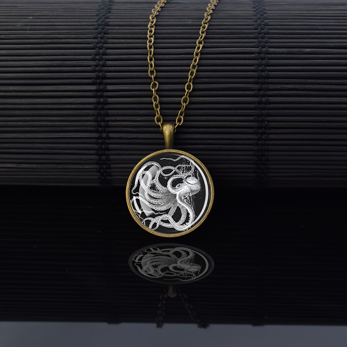 Octopus Design Round Pendant Necklace, Vintage Statement Charm